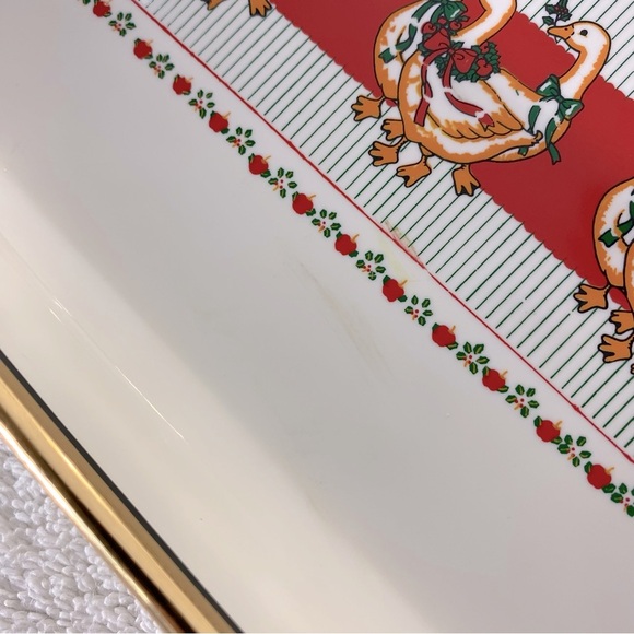 Vintage Country Ribbon Geese Cream Red Green Christmas Tray - Picture 6 of 14